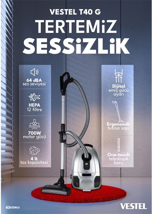Vestel T40 G Toz Torbalı Elektrikli Süpürge