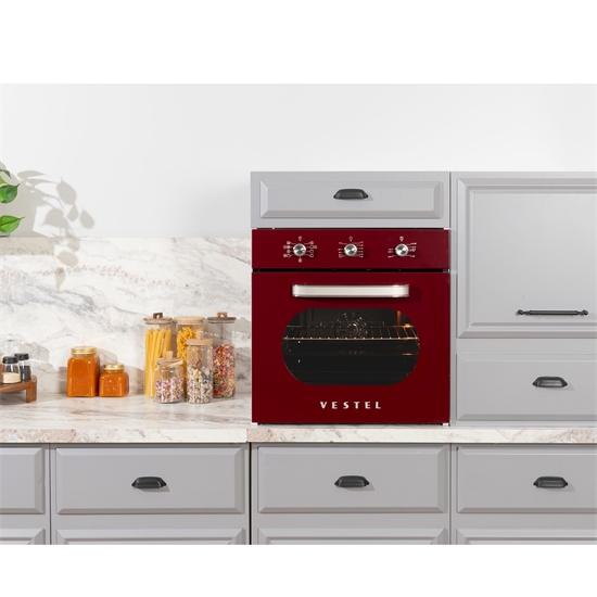 Vestel AF-6682 Retro Bordo 70 Lt A Enerji Sınıfı Ankastre Fırın