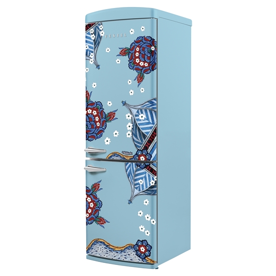Vestel x Aslı Filinta Retro NFK37211 Düş Mavisi Çini Buzdolabı