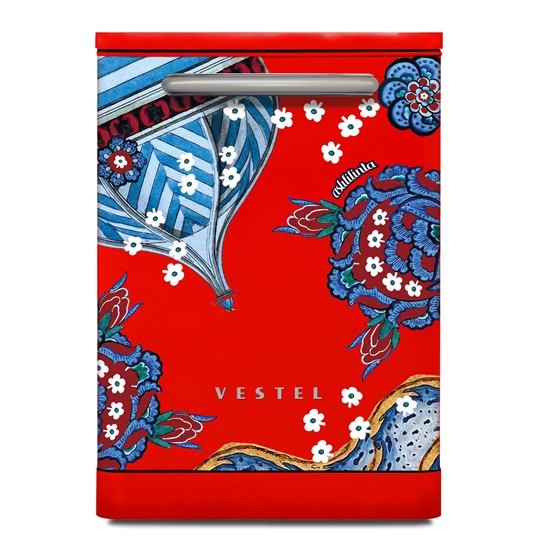 Vestel x Aslı Filinta BM 5001 Retro Kırmızı Çini Bulaşık Makinesi