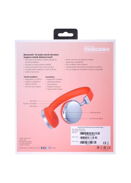 Vestel Desibel K550 Bluetooth Kulaklık Nar Cicegi